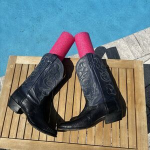 Nocona Western Boots Exotic Lizard 1550 Blue Leather Embroidered Men Size 11.5